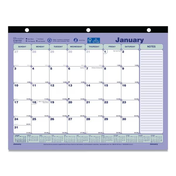 Monthly Desk Pad Calendar, 11 x 8 1/2, 2020, Brownline, Mfr#: C181721